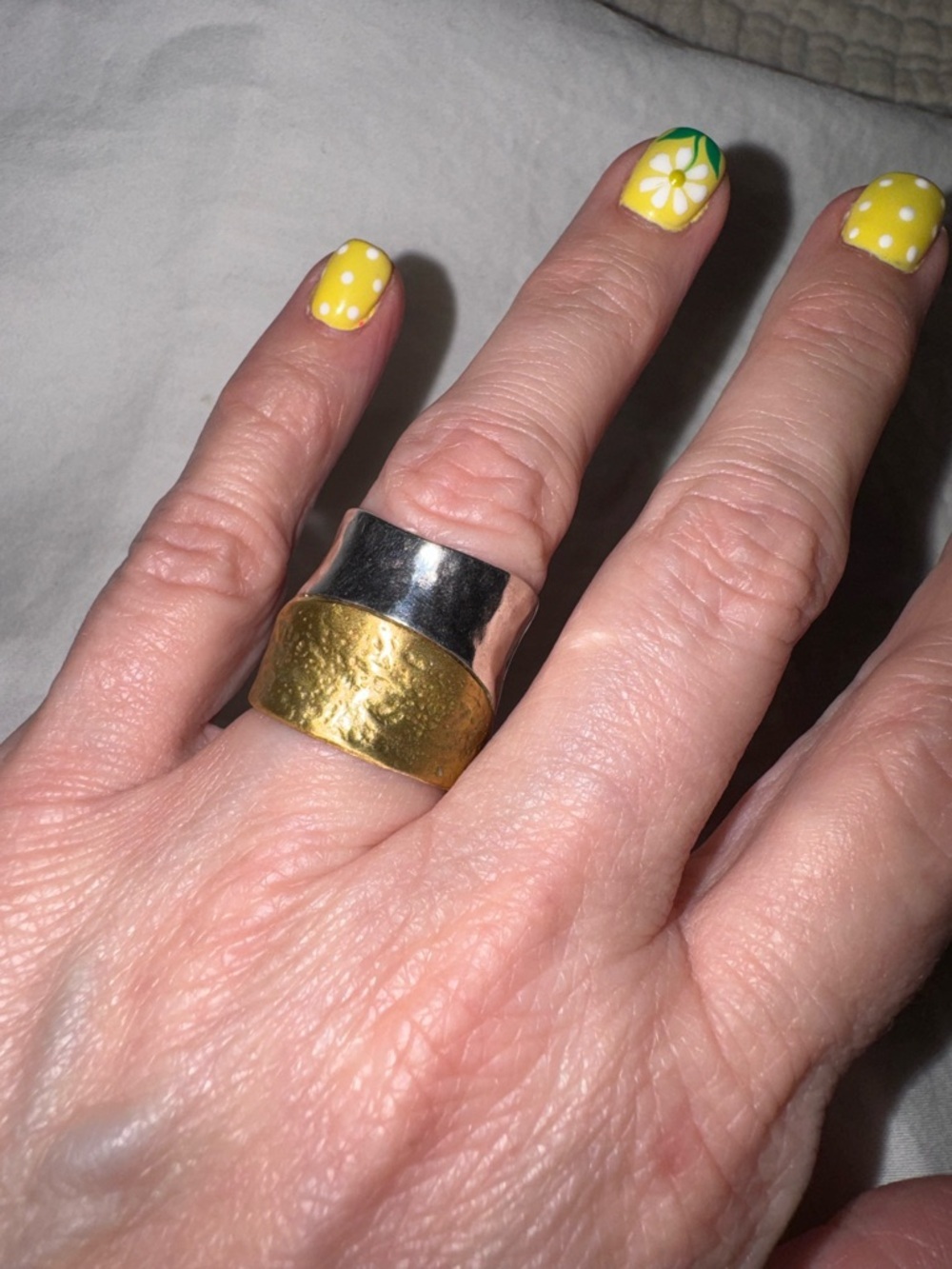 Silpada Hammered Mixed Metal Wide Band Ring - Sterling Silver & Brass - Size 8